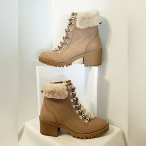Madden Girl Women's Hidde Faux-Fur Hiker Ankle Bootie Size:9M Tan